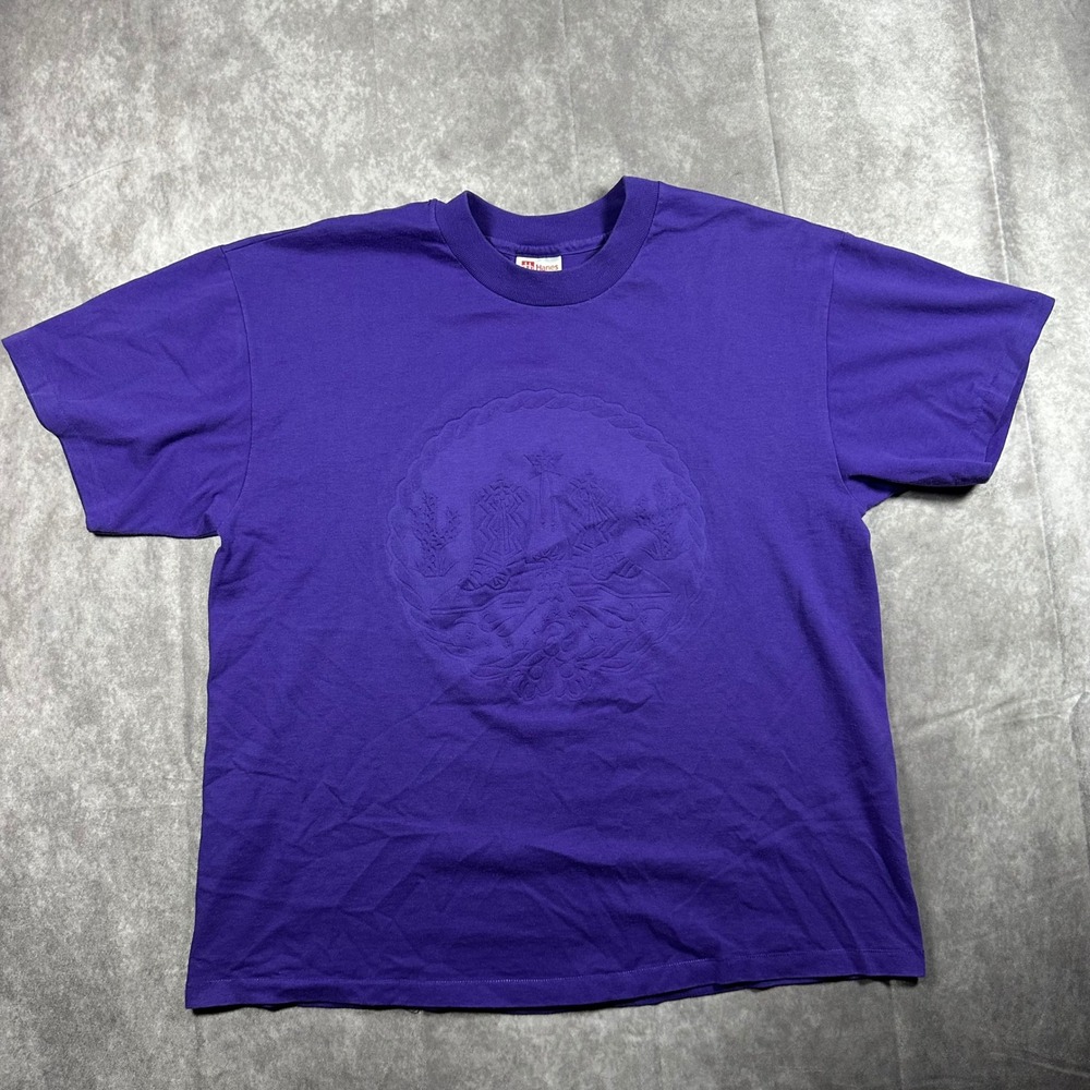 VTG Hanes Heavyweight Purple Cowboy Boot Cactus Shirt Mens L Single Stitch USA